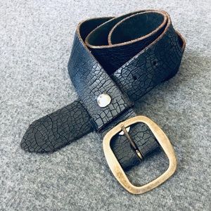 Black Leather Belt w/Brass Buckle